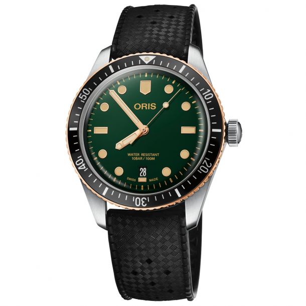Oris Divers Sixty Five Green Dial Black Rubber Strap Watch 01 733 7707 4357 07 4 20 18