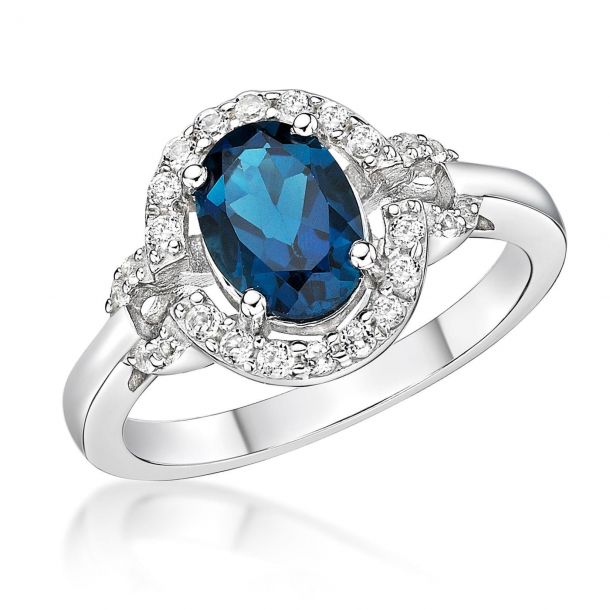 Oval London Blue Topaz and White Topaz Sterling Silver Ring