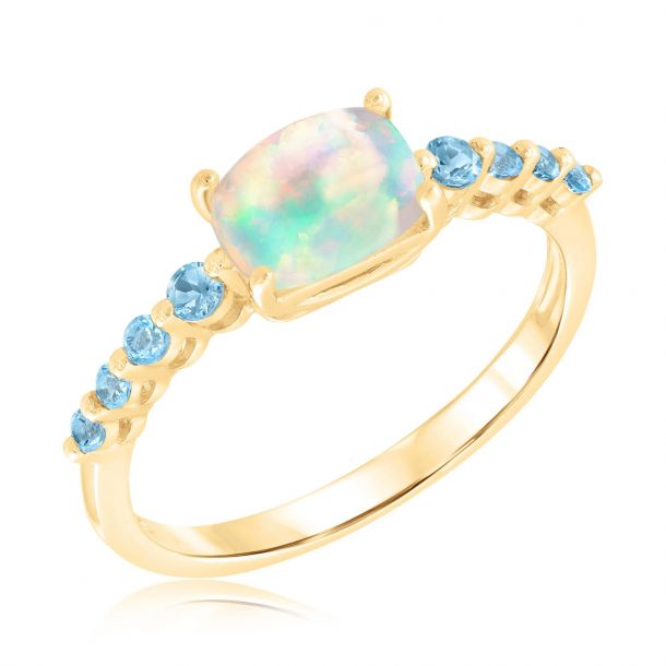 Oval Opal and Blue Topaz Yellow Gold Ring | REEDS Jewelers