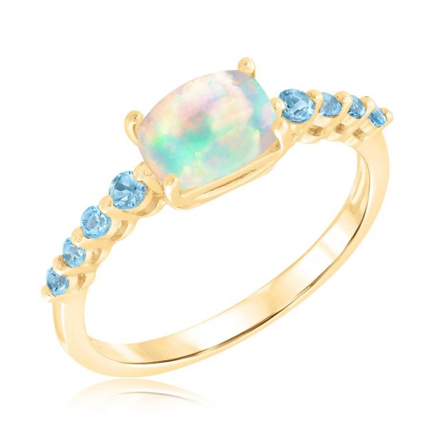 Oval Opal and Blue Topaz Yellow Gold Ring