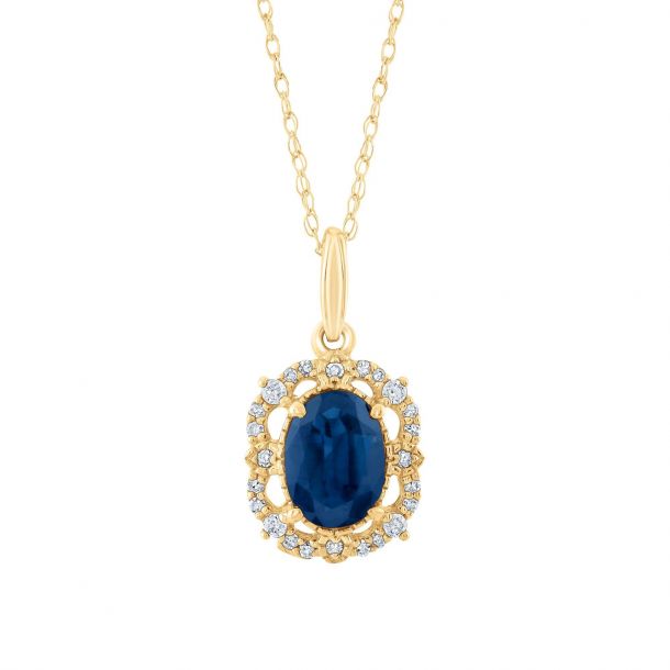 Oval Blue Sapphire and Diamond Yellow Gold Pendant 1 10ctw