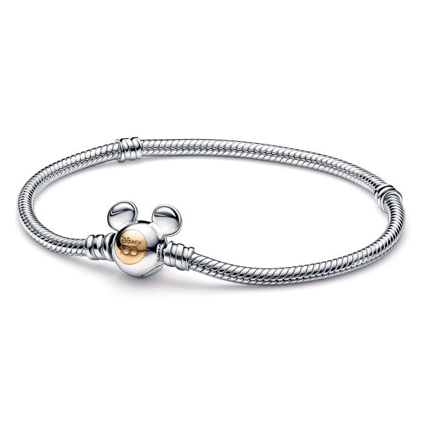 Sterling Silver Pandora Bracelet w/14K Yellow Gold Clasp & several