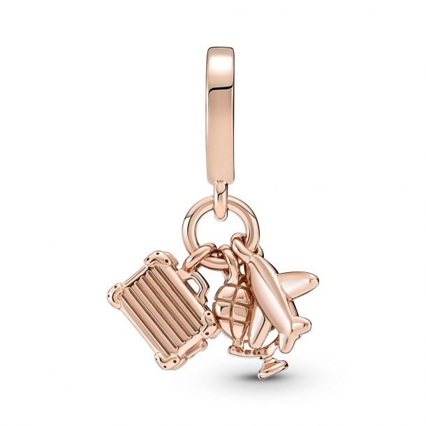 Pandora Airplane, Globe & Suitcase Triple Dangle Charm, Rose Gold