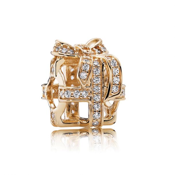 Pandora Gold All Wrapped Up Charm Clear Cubic Zirconia REEDS Jewelers