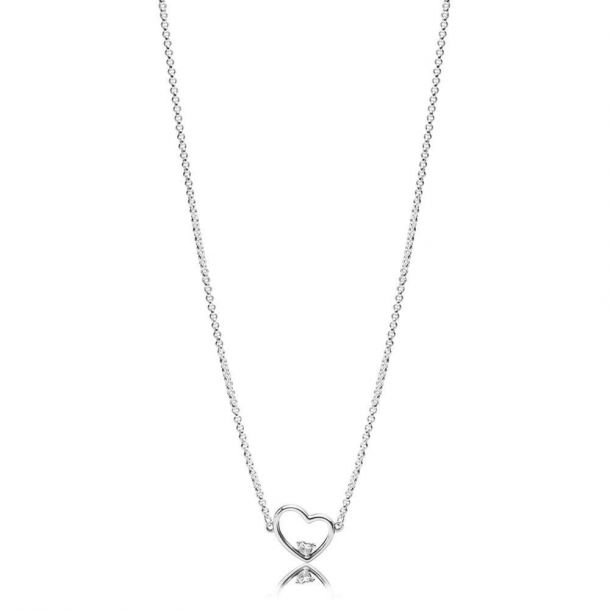 Pandora Asymmetric Heart of Love Necklace Clear Cubic Zirconia
