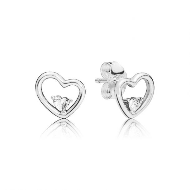 Pandora Asymmetric Hearts of Love Earrings Clear Cubic Zirconia REEDS Jewelers