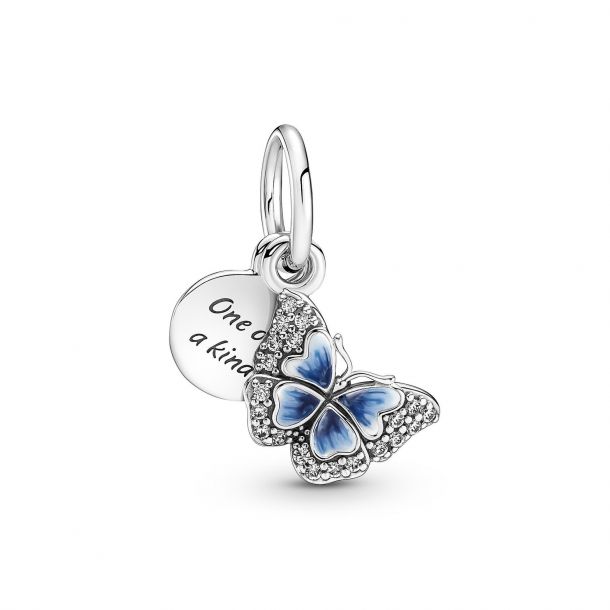 Pandora Blue Butterfly Quote Double Dangle Charm