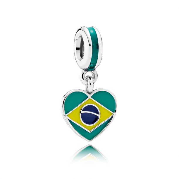PANDORA Brazil Heart Flag Charm Mixed Enamels REEDS Jewelers