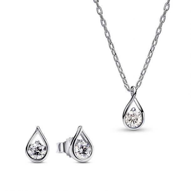 Pandora Brilliance 0.75ctw Lab Created Diamond Necklace and Earring Sterling Silver Set