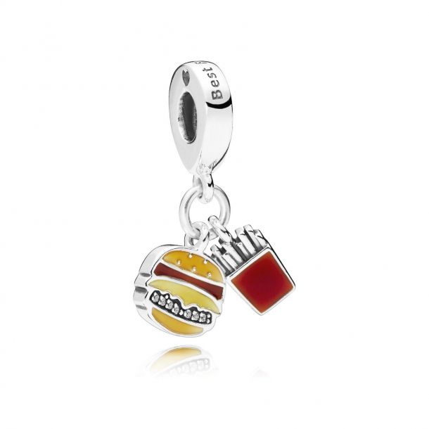 Pandora Burger and Fries Dangle Charm Red Golden and Yellow Enamel