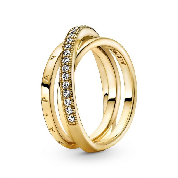 Draak Ouderling stapel Pandora Crossover Pavé Triple Band Ring, Gold-Plated | REEDS Jewelers