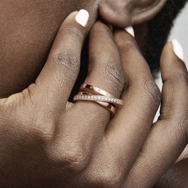 Pandora Crossover Pave Triple Band Ring Rose Gold Plated