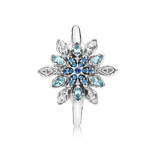 PANDORA Crystalized Snowflake Ring Blue Crystals Clear Cubic Zirconia