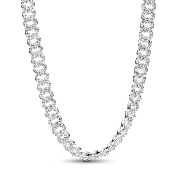 Pandora Cuban Chain Sterling Silver Necklace with Clear Cubic Zirconia