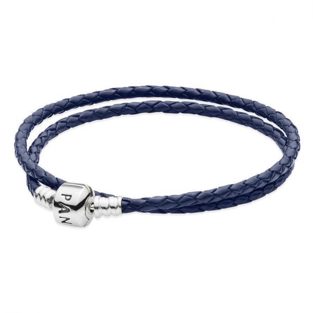 Men's 3-Layer Blue & Grey Braided Leather Bracelet with Stainless Steel