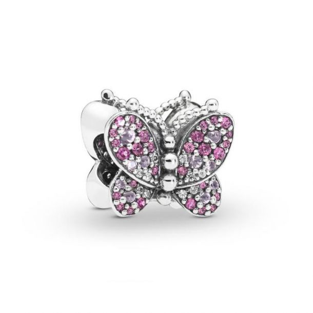 Pandora Dazzling Pink Butterfly Charm Pink Crystals Clear Cubic Zirconia REEDS Jewelers