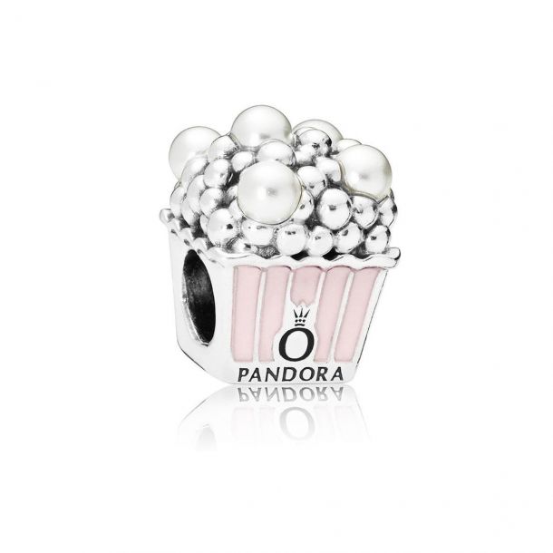 Pandora Delicious Popcorn Charm Pale Pink Enamel White Crystal Pearls