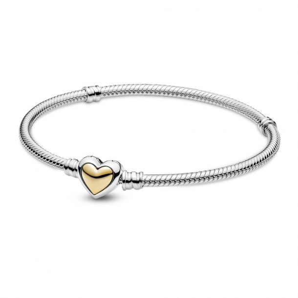 Pandora Domed Heart Clasp Snake Chain Bracelet REEDS Jewelers