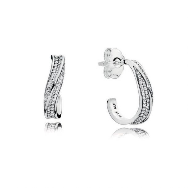 Pandora Elegant Waves Hoop Earrings Clear Cubic Zirconia REEDS
