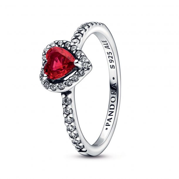 Pandora Elevated Red Heart Ring Sterling Silver / 9