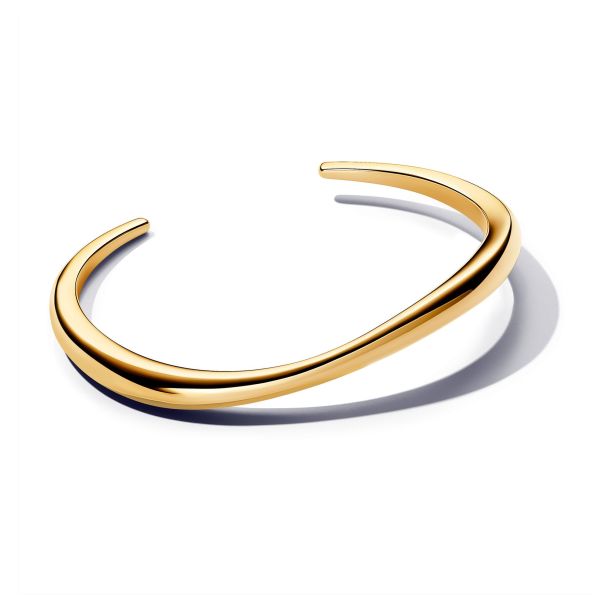 Pandora Organically Shaped Open Bangle 14K Gold Plated 7.9 Large