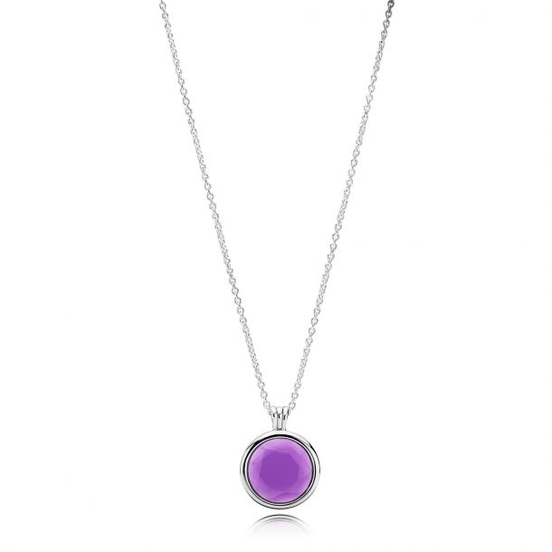 Pandora Faceted Floating Locket Necklace Synthetic Amethyst
