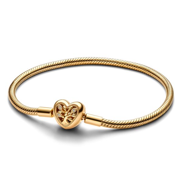 Pandora Family Tree Heart Clasp Gold Plated Snake Chain Bracelet