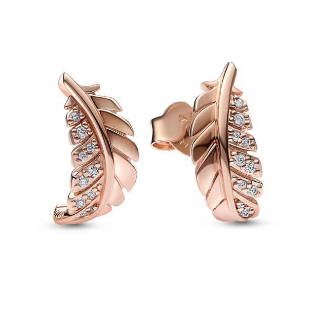 Pandora Sparkling Elevated Heart Stud Earrings - Rose Gold