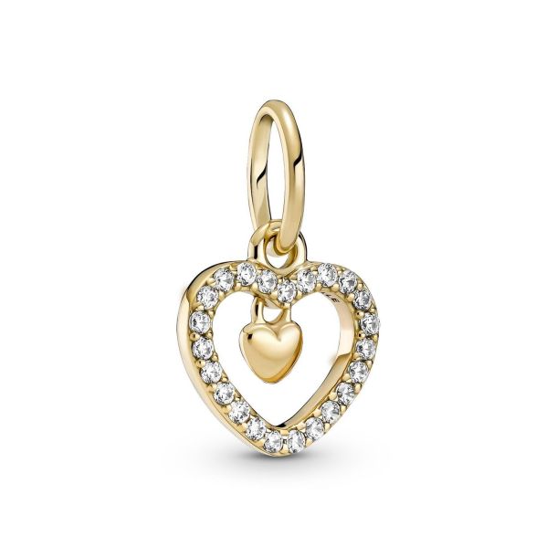 Pandora Gold Sparkling Double Heart Dangle Charm REEDS Jewelers