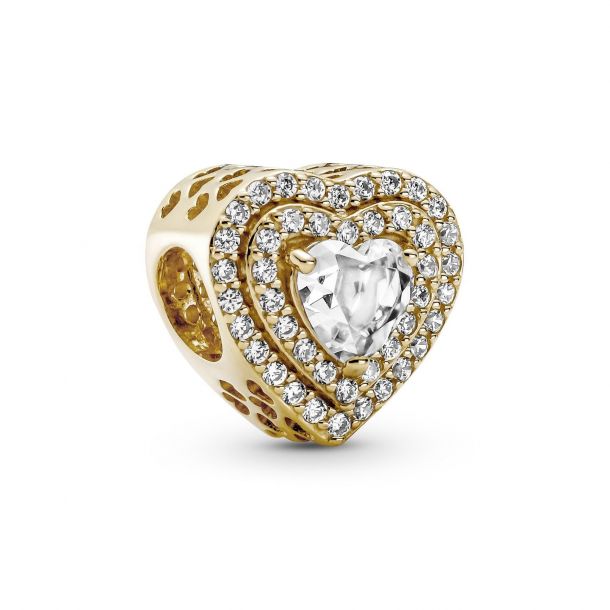 I nåde af Ooze Margaret Mitchell Pandora Gold Sparkling Levelled Hearts Charm | REEDS Jewelers