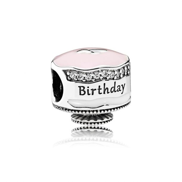 PANDORA Happy Birthday Cake Charm Mixed Enamel Clear Cubic Zirconia REEDS Jewelers