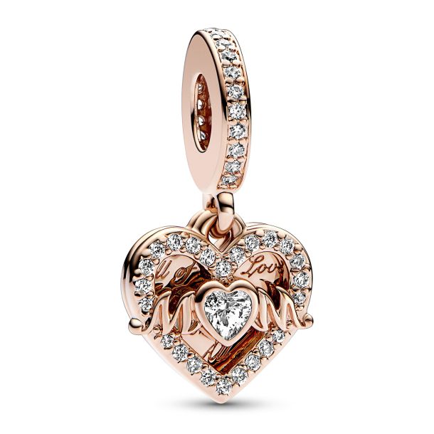 Pandora Heart & Mum Dangle Charm, Rose Gold-Plated