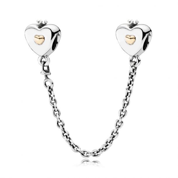 PANDORA Heart and Crown Safety Chain in Sterling Silver and Yellow Gold