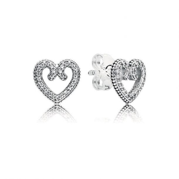 Pandora Heart Swirls Stud Earrings Clear Cubic Zirconia