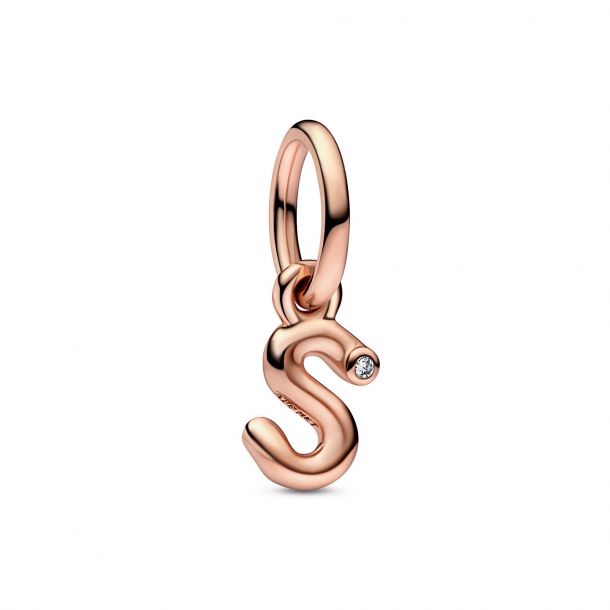 Pandora Letter S Script Alphabet Dangle Charm Rose Gold Plated