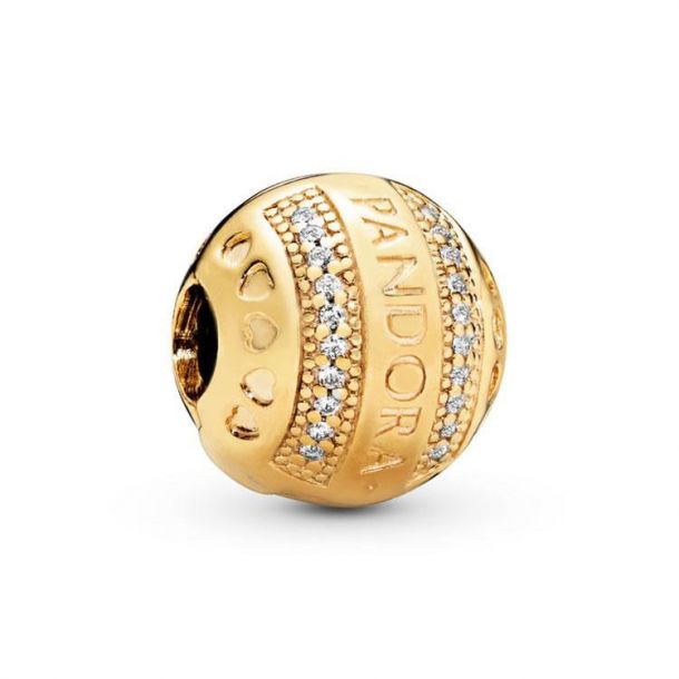 Pandora Logo Round Clip Charm Gold Plated