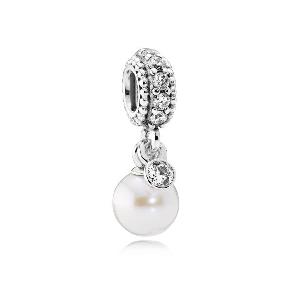 PANDORA Luminous Elegance White Pearl Charm with Clear Cubic Zirconia