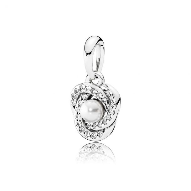 PANDORA Luminous Elegance White Pearl Charm with Clear Cubic Zirconia