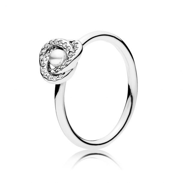 Pandora Luminous Love Knot Ring, White Crystal Pearl & Clear Cubic Zirconia