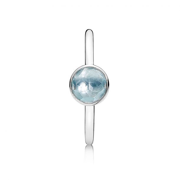 Pandora March Droplet Ring Aqua Blue Crystal Size 6 REEDS Jewelers