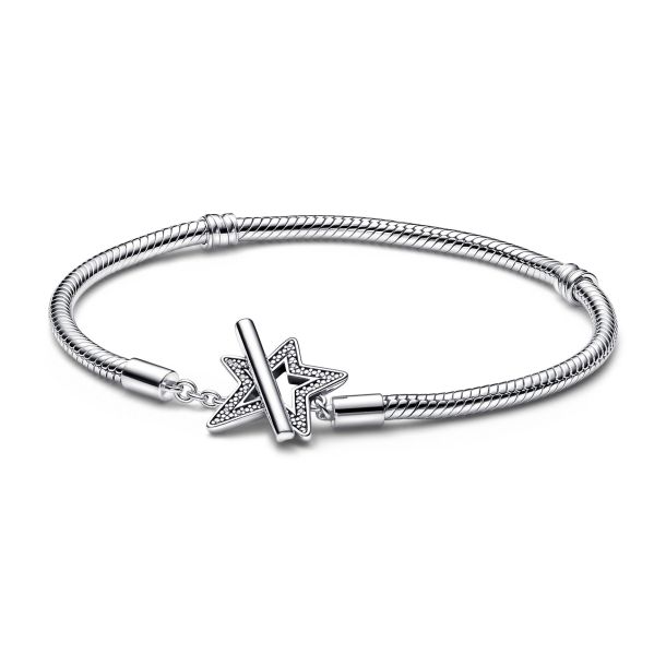 Pandora Moments Asymmetric Star T-Bar Snake Chain Bracelet