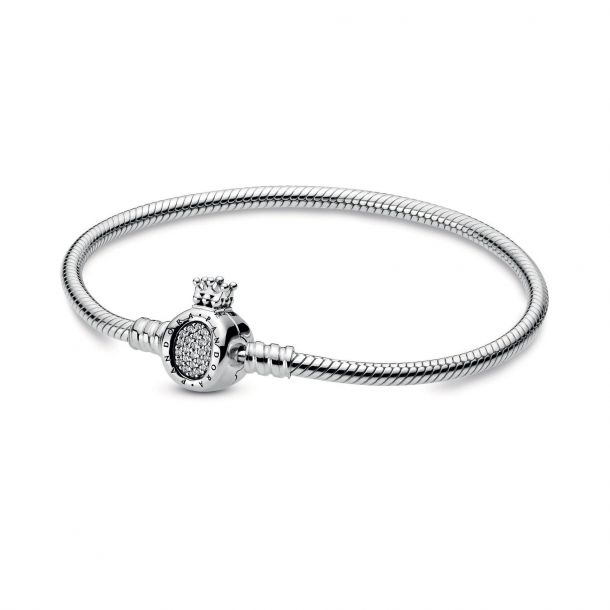 Pandora Moments Sterling Silver Sparkling Pavé Clasp Snake Chain Bracelet  6.75 590723CZ