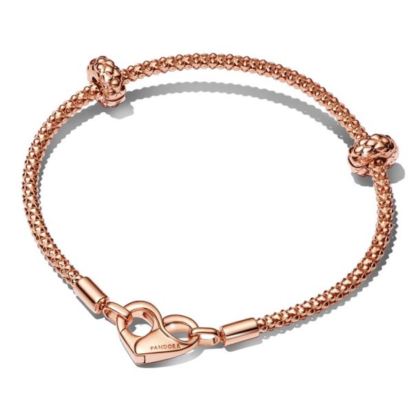 Pandora Moments Studded Bracelet and Clips Set Rose Gold Plated 7.5 Inches