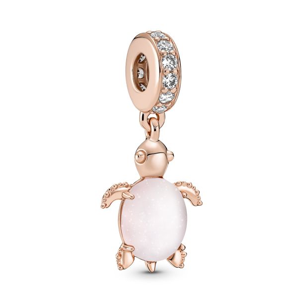 Pandora Murano Glass Pink Sea Turtle Dangle Charm Rose Gold Plated REEDS Jewelers