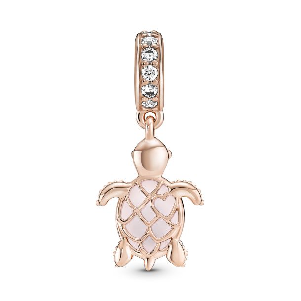 Pandora Murano Glass Pink Sea Turtle Dangle Charm Rose Gold Plated REEDS Jewelers