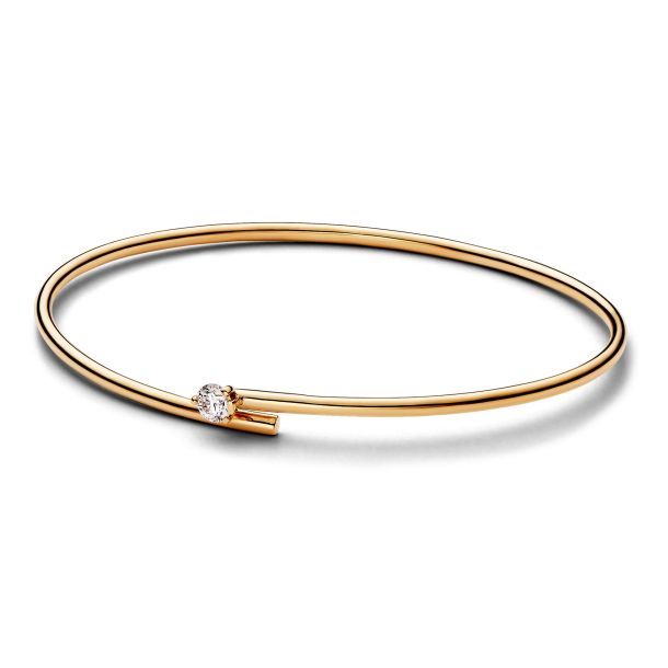 Gold Pearl Slide Stretch Charm Bangle Bracelet 