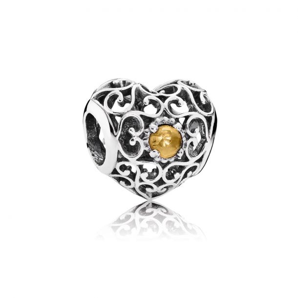 Pandora November Signature Heart Charm Citrine