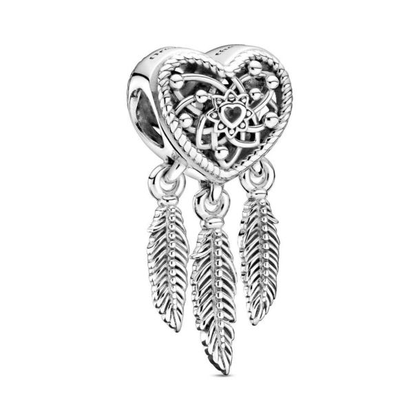 Pandora Openwork Heart Three Feathers Dreamcatcher Charm