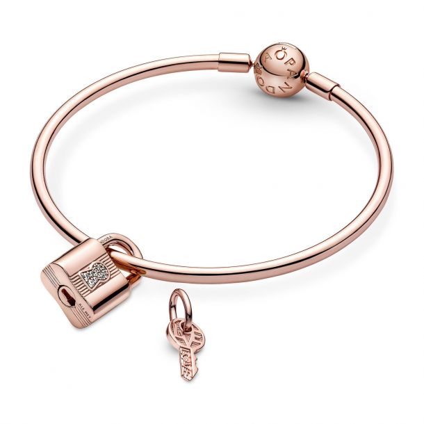 Pandora Padlock & Key Dangle Charm, Rose Gold-Plated | REEDS Jewelers