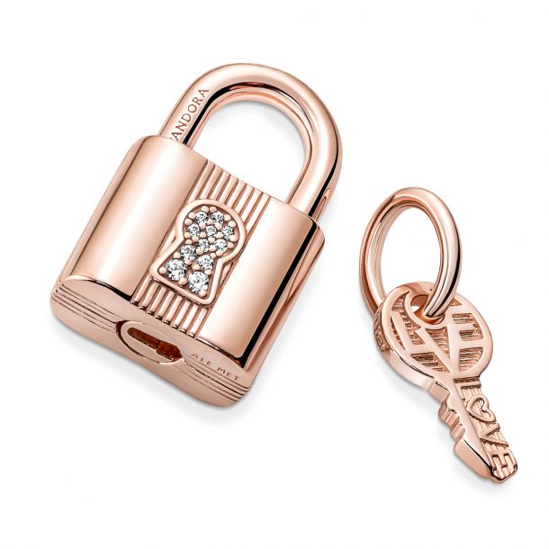 Pandora Padlock & Key Dangle Charm, Rose Gold-Plated | REEDS Jewelers